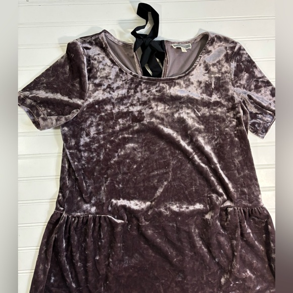 Pleione Crushed Velvet Peplum Blouse Purple Tie Back Womens Size Small - Picture 11 of 16